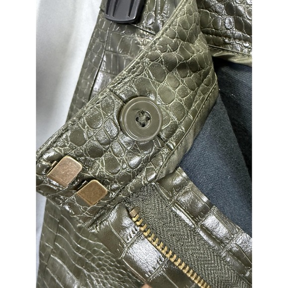 MNG Pants Womens 4 Olive Green Faux Croc Leather Coated High Rise Trousers Y2K - Picture 4 of 7